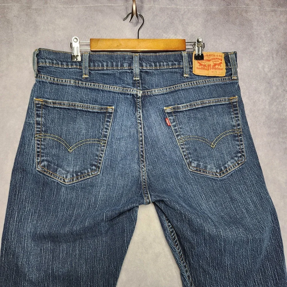 Levis 502 Regular Taper Mens Jeans size 36 38x32 Dark Wash Blue Stretch - Picture 3 of 16